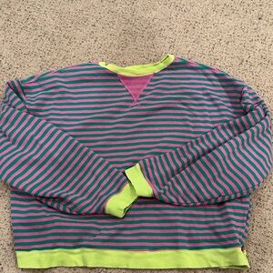 EUC Free people Striped Green and Pink Sweatshirt